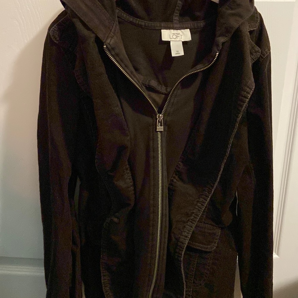 Loft Brown Corduroy Zip-up Hooded Jacket